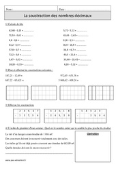Soustraction des nombres décimaux - Révisions avec correction : 4eme Primaire - PDF à imprimer