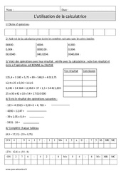 Utilisation de la calculatrice - Exercices  : 4eme Primaire - PDF à imprimer