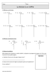Division à 1 chiffre + sens - Exercices  : 4eme Primaire - PDF à imprimer