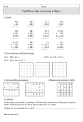 Addition des nombres entiers - Exercices avec correction : 4eme Primaire - PDF à imprimer