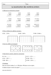 Soustraction des nombres entiers - Exercices  : 4eme Primaire - PDF à imprimer