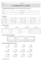 Multiplication à 1 chiffre + sens - Révisions avec correction : 4eme Primaire - PDF à imprimer