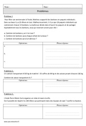 Divisions - Problèmes - Exercices  : 4eme Primaire - PDF à imprimer