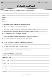 Adjectif qualificatif - Fiche de révisions : 5eme Primaire - PDF à imprimer