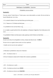 Probabilités - Exercices : 3eme Secondaire - PDF à imprimer