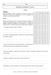Statistiques et probabilités - Exercices - Synthèse : 3eme Secondaire - PDF à imprimer
