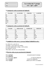 Verbes du 1er groupe - cer, - ger, - guer - Exercices avec correction : 4eme Primaire - PDF à imprimer