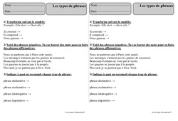 Types de phrases - Révisions avec correction : 3eme Primaire - PDF à imprimer
