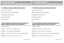 Phrases interrogatives - Exercices avec correction : 3eme Primaire - PDF à imprimer