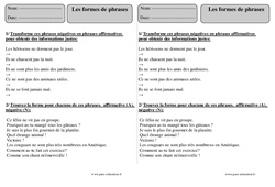 Formes de phrases - Exercices  : 3eme Primaire - PDF à imprimer
