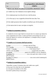 Proposition subordonnée relative - Exercices  : 4eme Primaire - PDF à imprimer