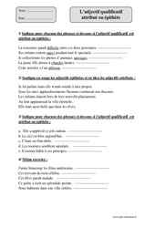 Adjectif qualificatif - Attribut - Epithète - Exercices  : 4eme Primaire - PDF à imprimer