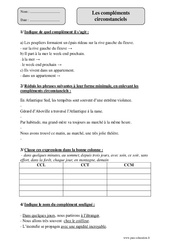 Compléments circonstanciels - Exercices  : 4eme Primaire - PDF à imprimer