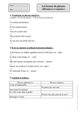 Affirmatives - Négatives - Formes de phrases - Exercices avec correction : 4eme Primaire - PDF à imprimer