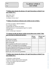 Phrase verbale et non verbale - Révisions avec correction : 4eme Primaire - PDF à imprimer
