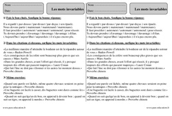 Mots invariables - Exercices avec correction : 3eme Primaire - PDF à imprimer