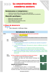 Soustraction des nombres entiers - Séquence - Fiche de préparation : 5eme Primaire - PDF à imprimer
