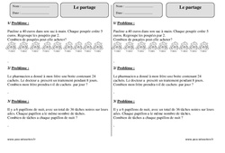 Partage - Division - Exercices - Problèmes  : 3eme Primaire - PDF à imprimer