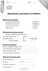 Expressions, proverbes et citations - Exercices avec correction : 3eme Primaire - PDF à imprimer