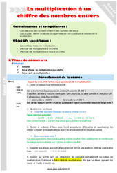 Séquence - Fiche de préparation Multiplication à un chiffre des nombres entiers - Séquence - Fiche de préparation : 4eme Primaire - PDF à imprimer