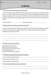 Phrase verbale - Phrase non verbale - Phrases nominales - Exercices : 4eme Primaire - PDF à imprimer
