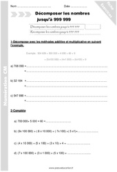 Décomposer les nombres jusqu’à 999 999 - Exercices avec correction : 5eme Primaire - PDF à imprimer
