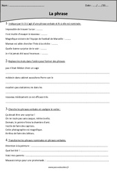 Phrase nominale - Phrase verbale - Phrase non verbale - Exercices : 4eme Primaire - PDF à imprimer