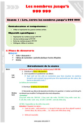 Séquence - Fiche de préparation Lire, écrire les nombres jusqu’à 999 999 - Séquence - Fiche de préparation - Séance 1 : 5eme Primaire - PDF à imprimer