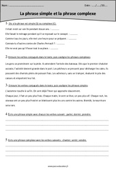 Phrase simple - Phrase complexe - Exercices  : 4eme Primaire - PDF à imprimer