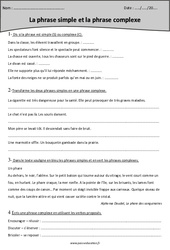 Phrase simple - Phrase complexe - Exercices avec correction : 4eme Primaire - PDF à imprimer