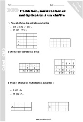 Addition, soustraction et multiplication à un chiffre - Révisions : 5eme Primaire