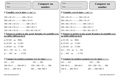 Comparer un nombre - Exercices avec correction : 3eme Primaire - PDF à imprimer