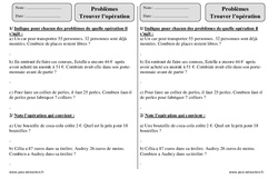 Trouver l’opération - Problèmes  : 3eme Primaire - PDF à imprimer