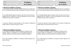 Durée - Problèmes avec correction : 3eme Primaire - PDF à imprimer