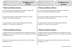 Division - Problèmes  : 3eme Primaire - PDF à imprimer