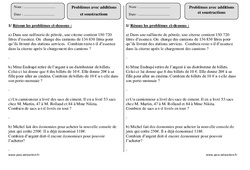 Additions - Soustractions - Problèmes  : 3eme Primaire - PDF à imprimer