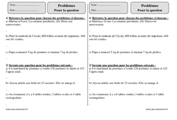 Poser la question - Problèmes  : 3eme Primaire - PDF à imprimer