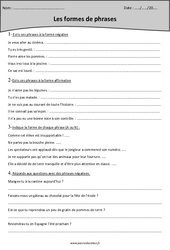 Affirmative - Négative - Formes de phrases - Exercices  : 4eme Primaire - PDF à imprimer