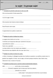 Sujet - Groupe sujet - Exercices  : 4eme Primaire - PDF à imprimer