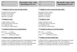 Sujet - Verbe - Déterminant - Groupe Nominal - Exercices : 2eme Primaire - PDF à imprimer