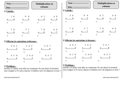 Multiplication en colonne - Exercices avec correction : 2eme Primaire - PDF à imprimer