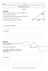 Trigonométrie - Calculs - Révisions : 3eme Secondaire - PDF à imprimer