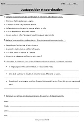 Juxtaposition et coordination - Exercices  : 5eme Primaire - PDF à imprimer