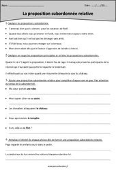 Proposition subordonnée relative - Fiche d'exercices : 5eme Primaire - PDF à imprimer