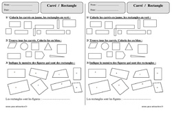 Rectangle - Carré - Exercices  : 2eme Primaire - PDF à imprimer