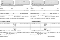 Calendrier - Exercices  : 2eme Primaire - PDF à imprimer