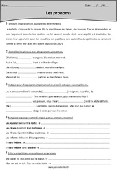 Pronoms personnels - Exercices  : 4eme Primaire - PDF à imprimer