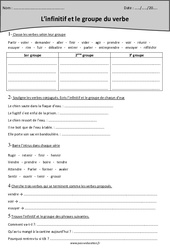 Infinitif - 3 groupes de verbes - Exercices  : 4eme Primaire - PDF à imprimer