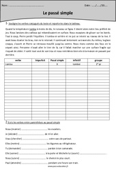 Passé simple - Exercices  : 4eme Primaire - PDF à imprimer