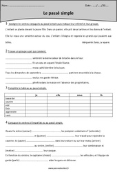 Passé simple - Fiche d'exercices : 4eme Primaire - PDF à imprimer
